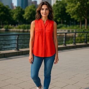 Madewell 100% Silk Sleeveless Coral Blouse